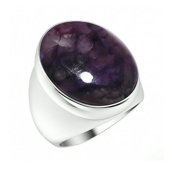 Beautiful Charoite Gemstone Silver Plated Fashion Finger Ring for Women Modern Unique Designer Ring Jewelry Handmade By Artisans, Uk Ring Size: P1/2
