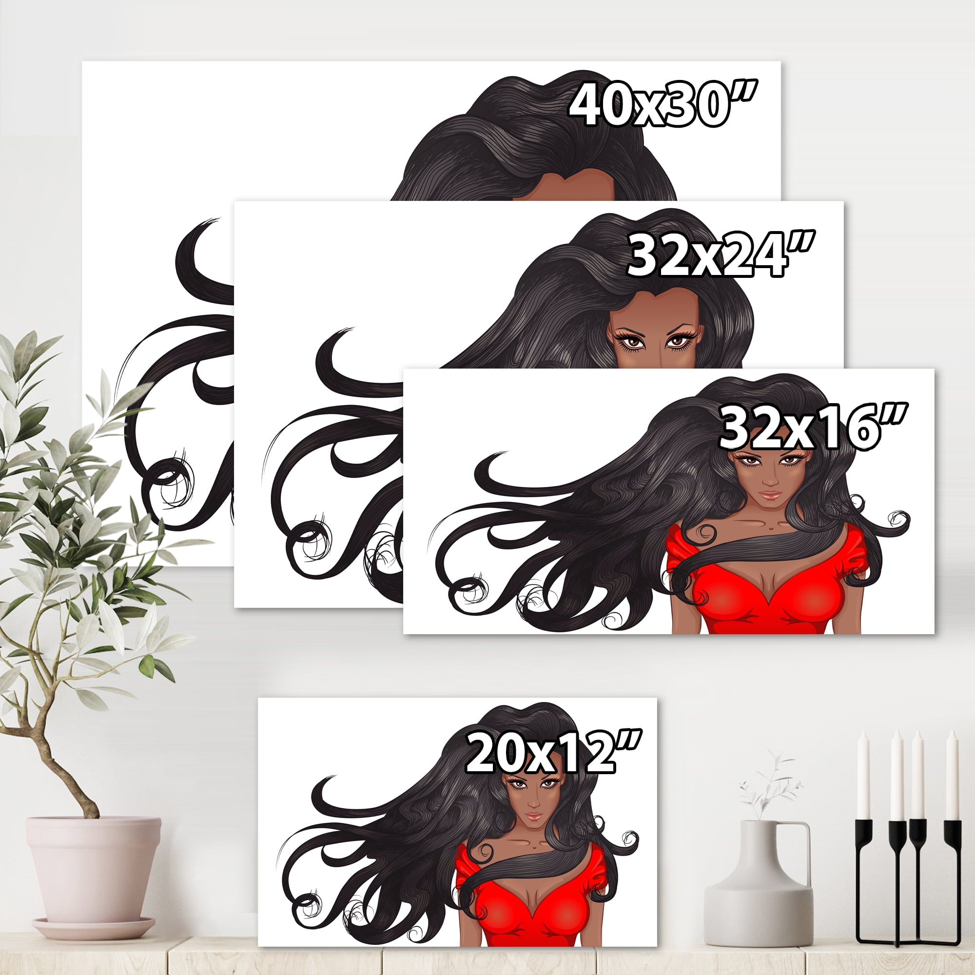 Designart ' Portrait of African American Female XIV ' Modern Canvas Wall Art Print