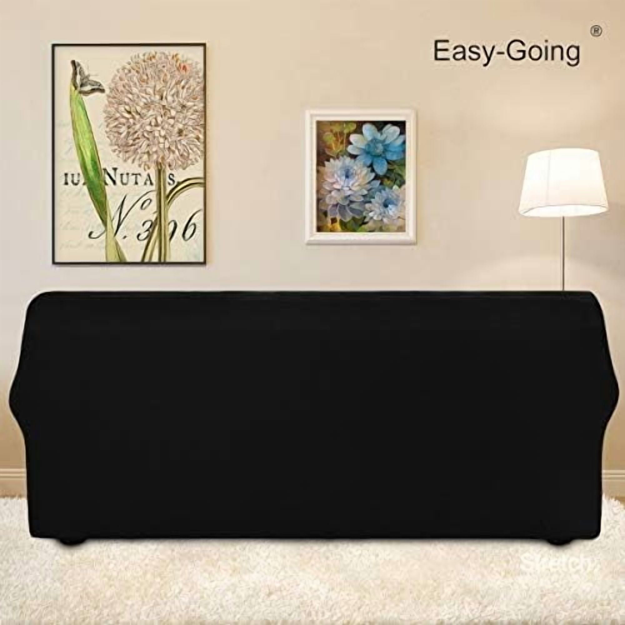 Stretch Oversized Sofa Slipcover 1-Piece Sofa Cover Furniture Protector Couch Soft with Elastic Bottom for Kids, Polyester Spandex Jacquard Fabric Small Checks Black