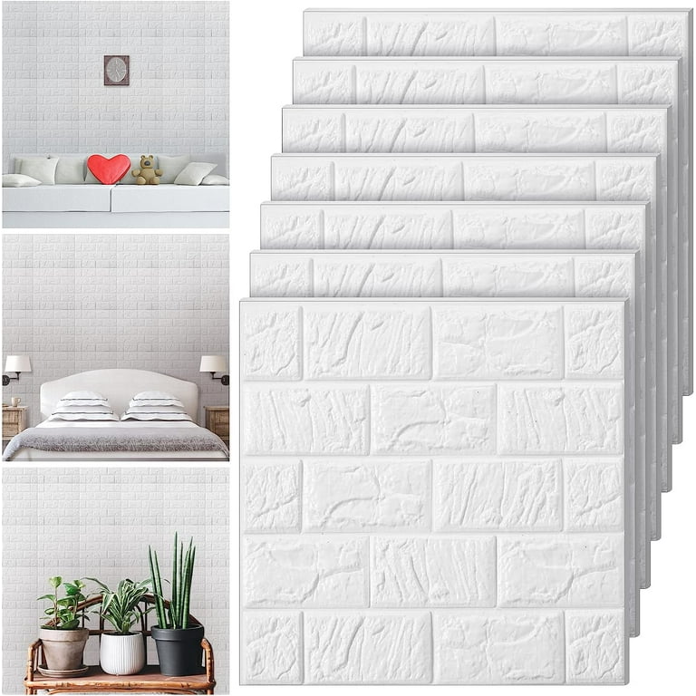 BalsaCircle 10 Pieces 33 White Faux Brick Texture Waterproof Foam Wall  Panels Backdrop 