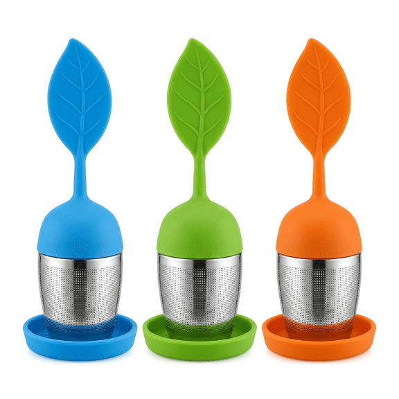 3 Pack Silicone Tea Infuser,Cute Loose Leaf Tea Steeper, Flower Tea Strainer Spoon Stainless Steel Loose Leaf Tea Ball Handle Silicone Mesh Tea Cup Filter Strainer for Loose Tea