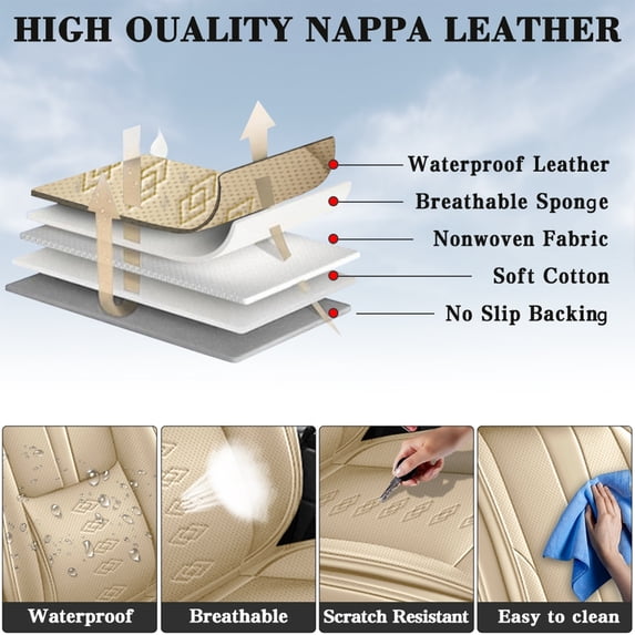 for SUBARU FORESTER 2004 Car Seat Cover, Beige Car Seat Covers, Leather 5 Seats Full Set With a Headrest and Lumbar Support Waterproof, Give Your Interior a New Look