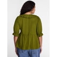 thumbnail image 3 of Terra & Sky Women’s Plus Ruffled Cotton Blouse with Elbow-Length Puff Sleeves, Sizes 0X-5X, 3 of 5