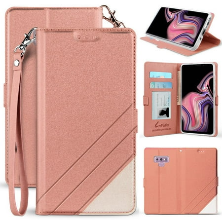 Case for Galaxy Note 9, [Rose Gold Pink] Infolio Wallet Credit Card Slot ID Cover, View Stand [with Wrist Strap Lanyard] for Samsung Galaxy Note 9 (SM-N960)
