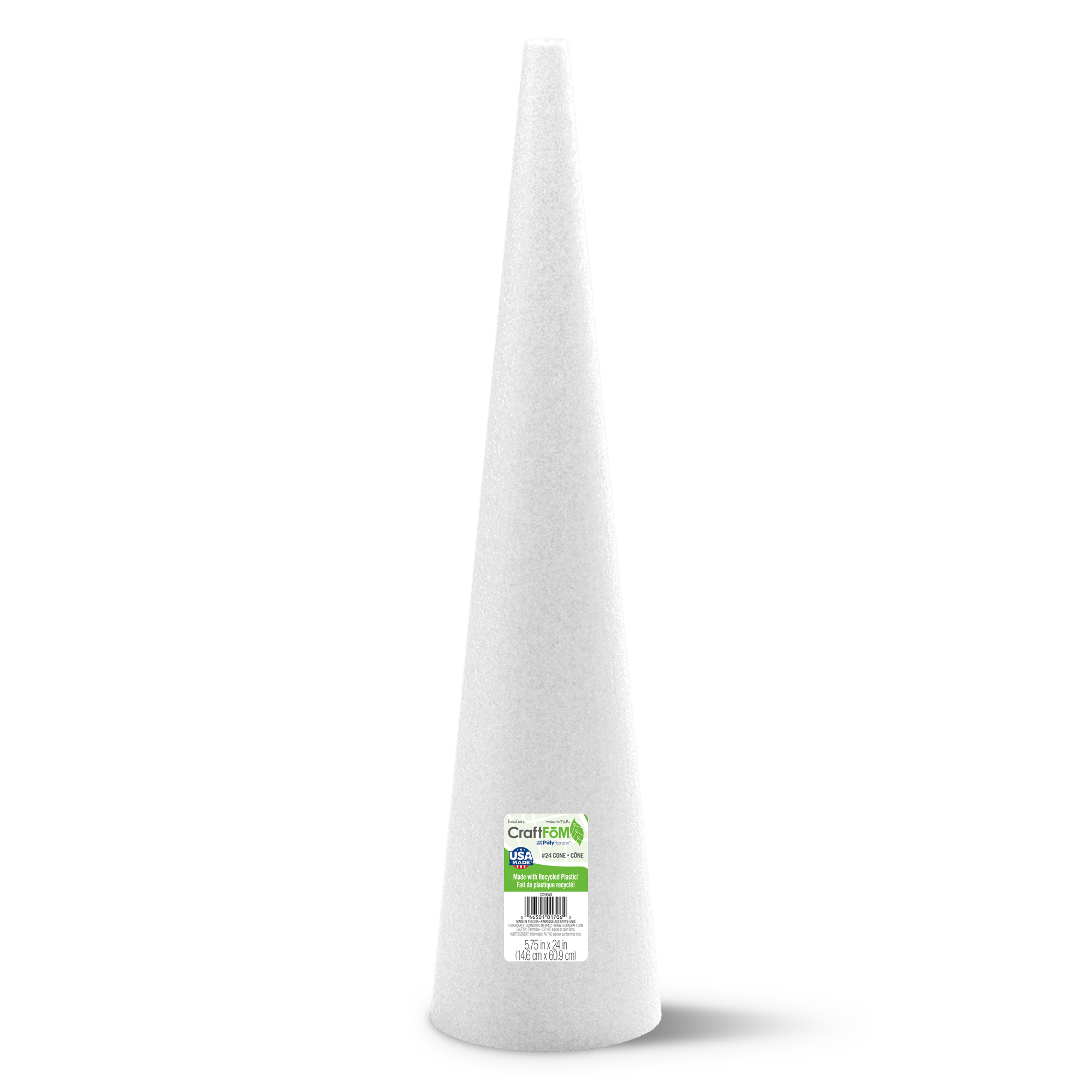 Floracraft White 5.75" x 24"  CraftFōM Cone - Decorative Foam for DIY Decoration, Weddings, Birthdays, and Parties - Bulk 12 Pack