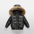 thumbnail image 2 of Juebong Kids Girls Winter Coat Warm Cropped Puffer Jackets Windproof Padded Coats Thickened Down Jacket with Faux Fur Hood Black,4-5Years, 2 of 5