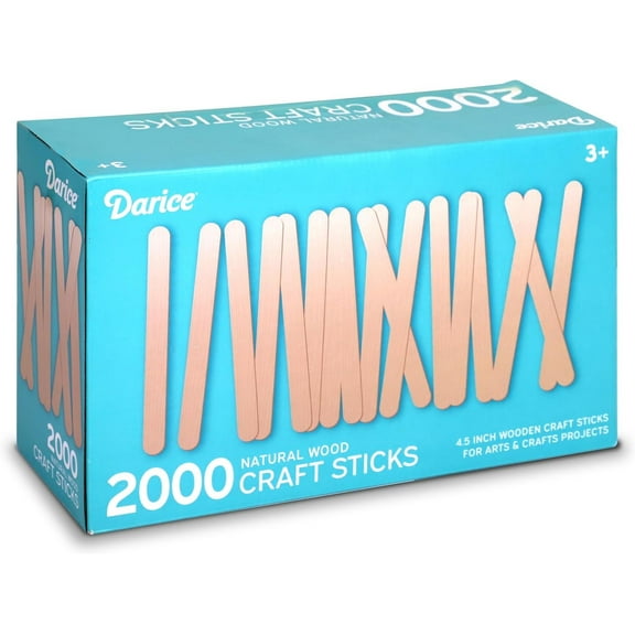Darice 2000 Pcs Popsicle Stick, 4.5" Natural Wood Craft Sticks Supplies, Ice-Cream Stick Pop, Ages 3 