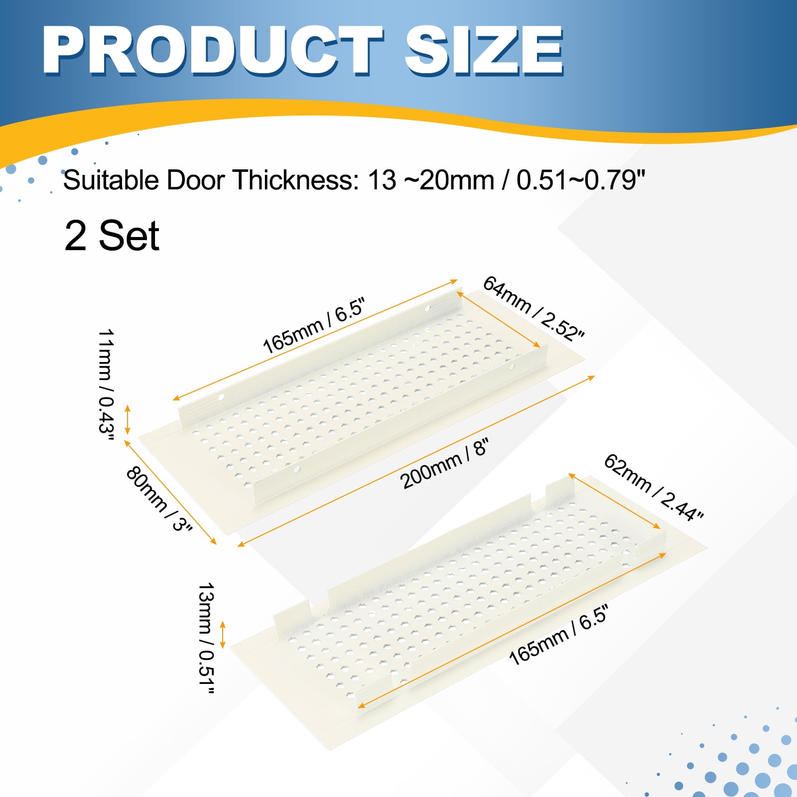 Uxcell 2 PCS Door Air Vent Cover, 8 x 3 Inch (LxW) Cabinet Vent Two Sided Door Grille Heavy Duty Rust-Proof for Floor Cabinet Bathroom Kitchen, White (Openings 6.5 x 2.52)