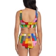 thumbnail image 3 of Honeii Colorful Plastic Blocks Pattern Print Women’s Bikini Set,Two Piece Swimsuit Bathing Suits,Stylish High Elasticity Swimwear for Beach and Pool, 3 of 7