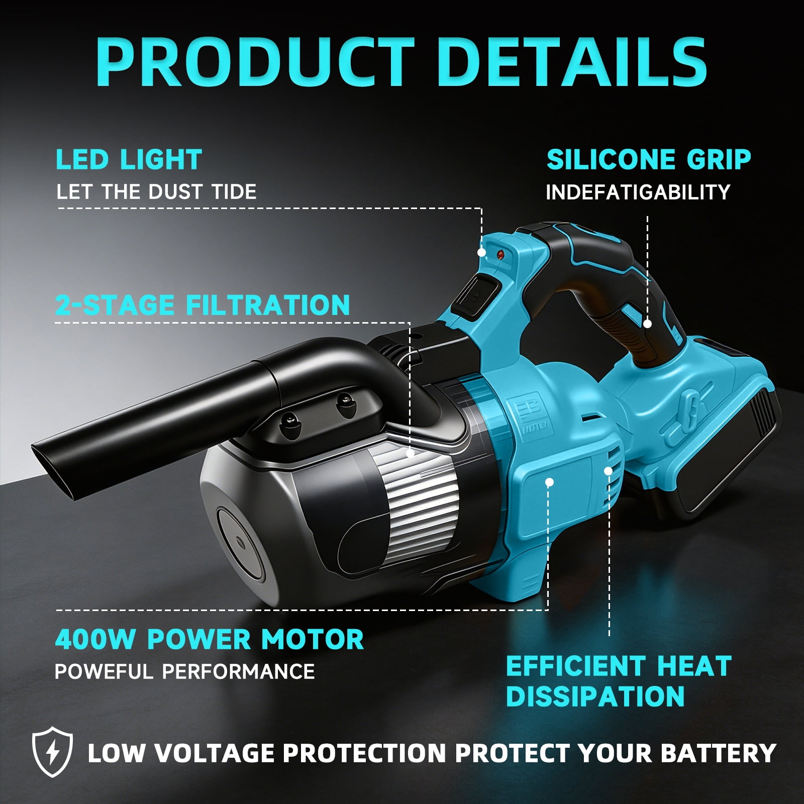 Cordless Vacuum Cleaner for Makita 18V Battery, 5-in-1 handheld vacuum with 4.0Ah Battery and Charger for Car Floor Carpet, Blue