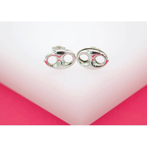 18K Rhodium Filled Puffy Mariner Stud Earrings (L123)(L34)