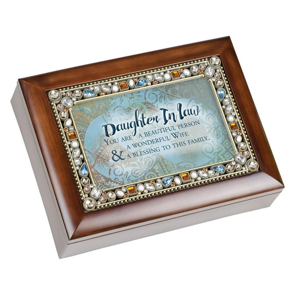 Daughter in Law Beautiful Person Woodgrain Jeweled Music Box Plays You Light Up My Life