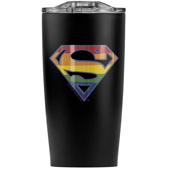 Superman Rainbow Shield Logo Stainless Steel 20 oz Travel Tumbler, Vacuum Insulated & Double Wall with Leakproof Sliding Lid | Great for Coffee/Hot Drinks and Cold Beverages