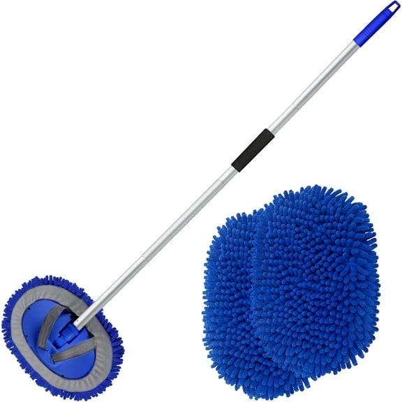 62" Microfiber Car Wash Brush with Long Handle Washing Mop Kit Mitt Sponge Cleaning Supplies Duster RV Accessories, 1 Chenille Scratch-Free Replacement Head