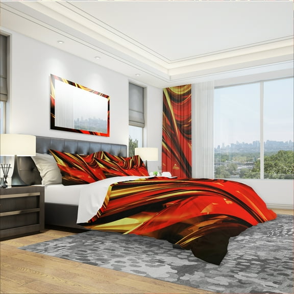 Designart 'Fire Lines Red Abstract' Modern & Contemporary Duvet Cover Set