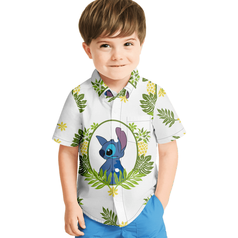 Men's Button down Short sleeve Casual Hawaiian shirt Disney Stitch 