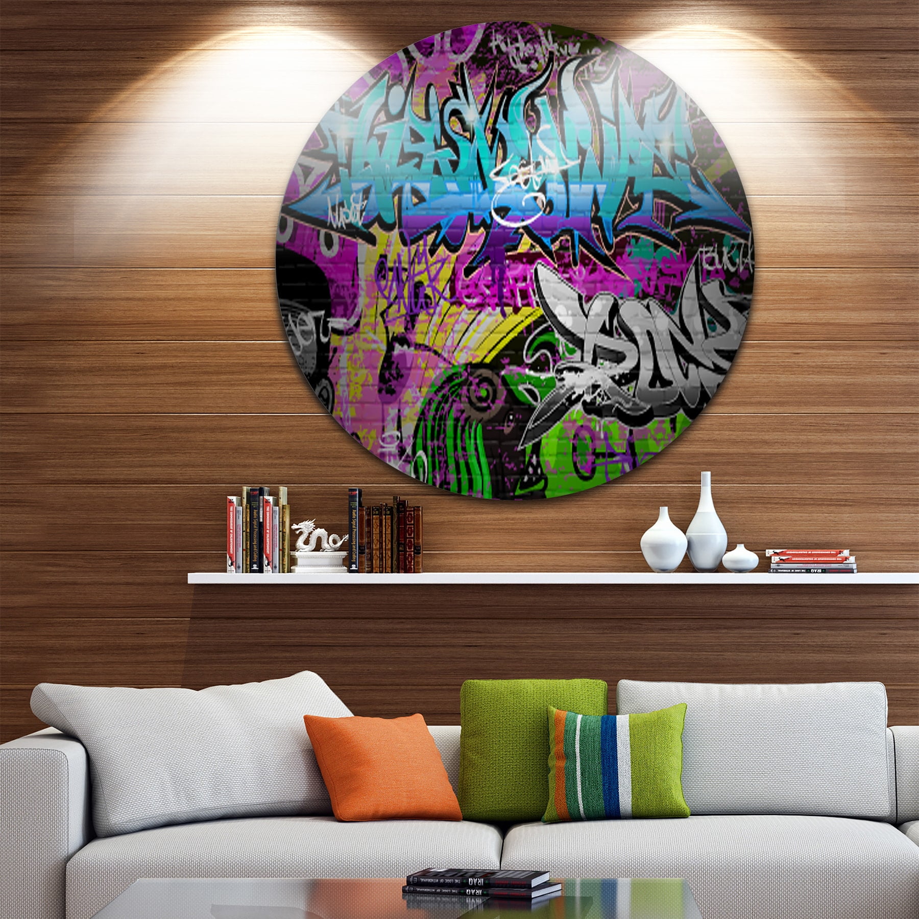 Designart 'Graffiti Wall Urban Art' Disc Abstract Street Art Circle Metal Wall Art