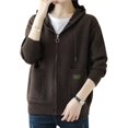 thumbnail image 3 of Women'S Full Zip Up Hoodies Soft Knit Sweaters Drawstring Long Sleeve Casual Trendy Cardigan Brown One size, 3 of 9