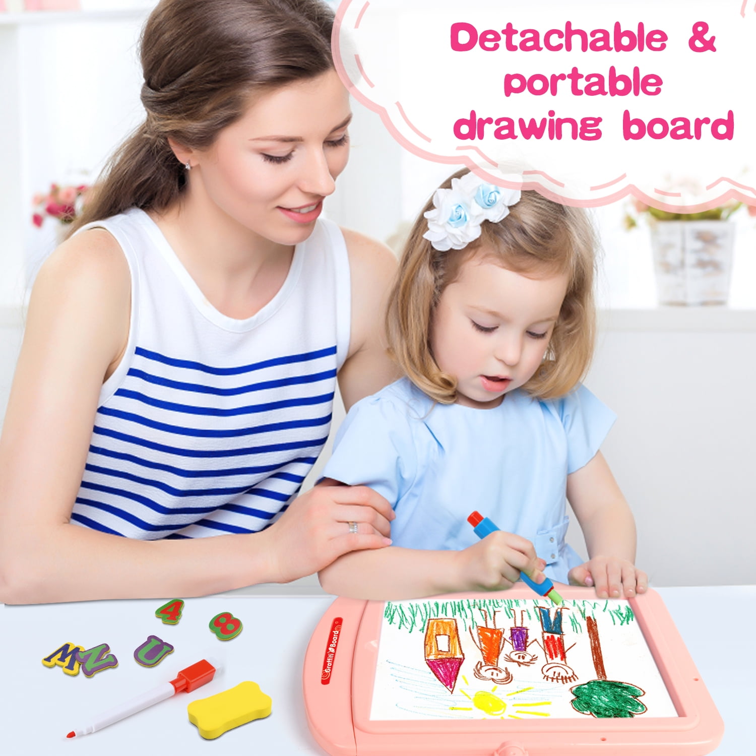 Huge Wave Toddlers Double Sided Magnetic Chalkboard and Whiteboard Art Easel, Pink