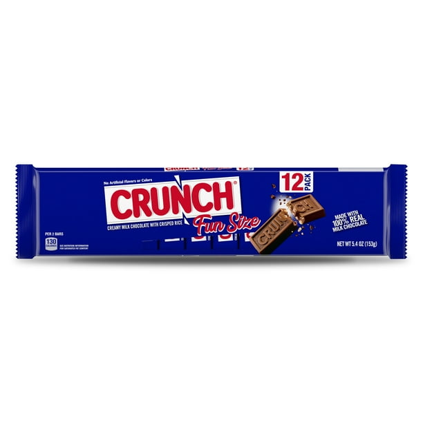 CRUNCH Milk Chocolate and Crisped Rice, Fun Size Candy Bars, 5.4 oz, 12 ...