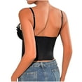 thumbnail image 4 of Women Ruffled Lace Bow V Neck Corset Tops with Adjustable Straps Backless Bustier Bodyshaper Cropped Tops Black L, 4 of 9