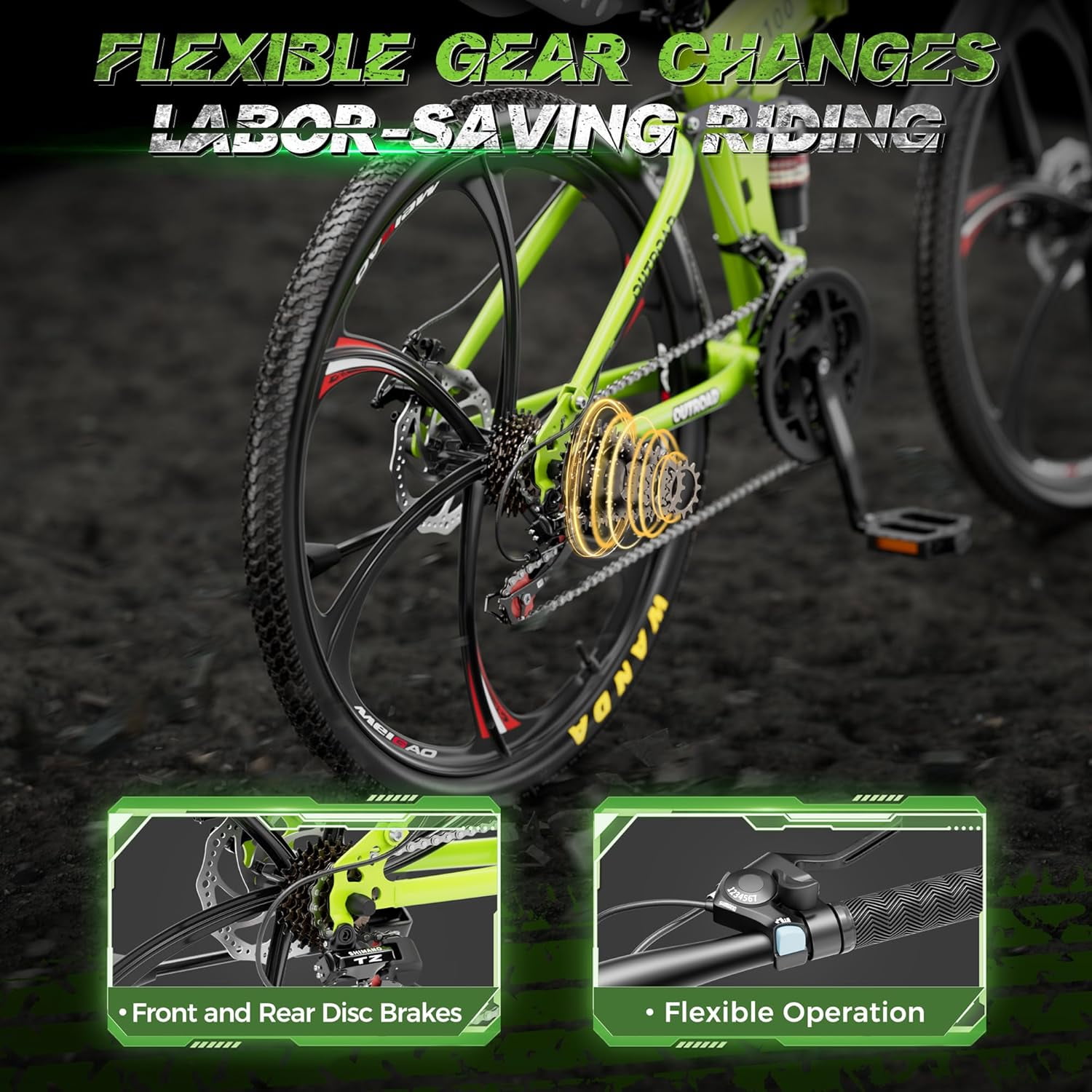 Marknig 26 inch Folding Mountain Bike, 21 Speed Full Suspension High-Carbon Steel Foldable Bicycle with Dual Disc Brake for Adults, Green