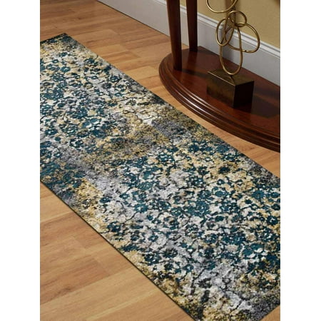 Floral Carpet Runner Rugsotic Carpets Machine Woven Heatset Polypropylene 3'2''x10' Runner Rug Floral Silver Blue MX0011 ()