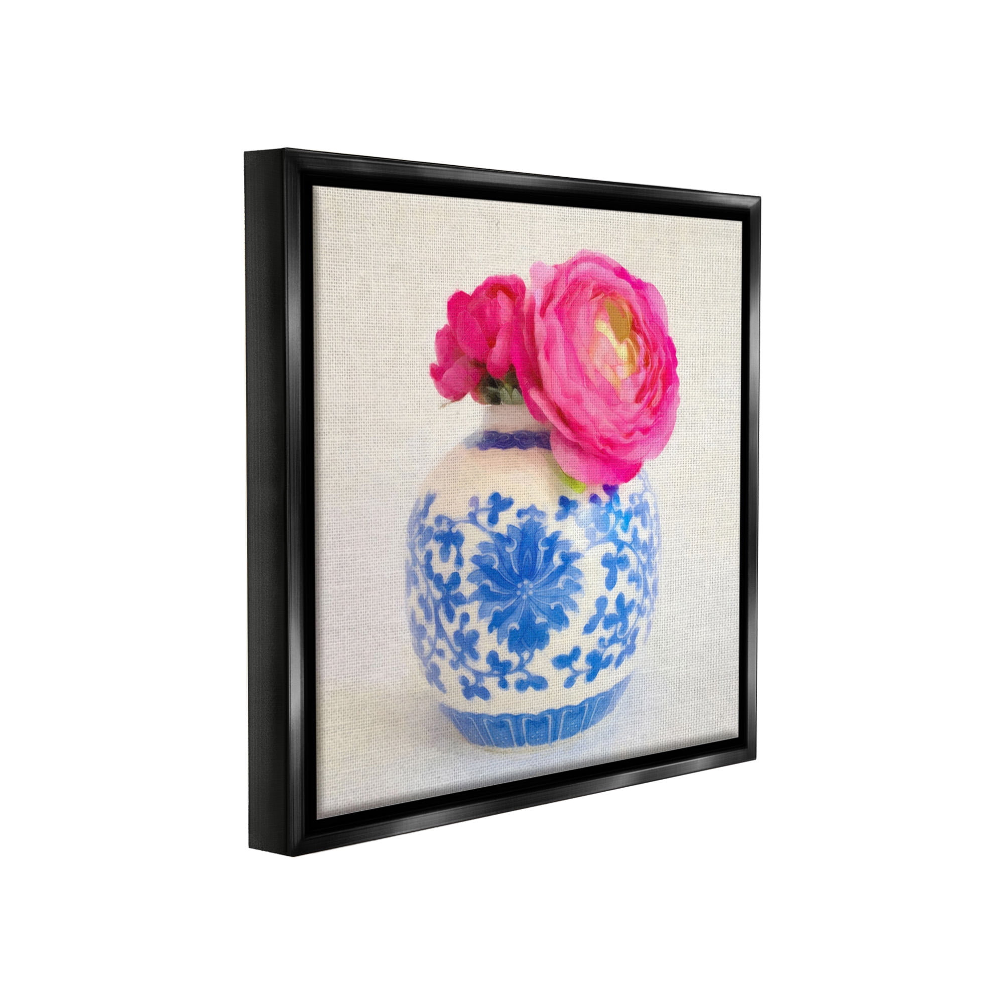 Stupell Industries Pink Bloom & Ornate Vase Botanical & Floral Painting Black Floater Framed Canvas Art Print Wall Art, 25 x 25