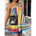 thumbnail image 3 of Multicolor One Shoulder Striped Asymmetric A-Line Boho Summer Beach Dress, 3 of 8
