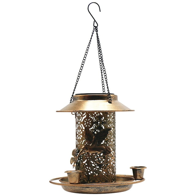 Comederos solares para pájaros, jaula de cobre hueca, comederos para pájaros salvajes para decoración de jardín, alimentación de pájaros salvajes kusrkot Comedero para pájaros colgante
