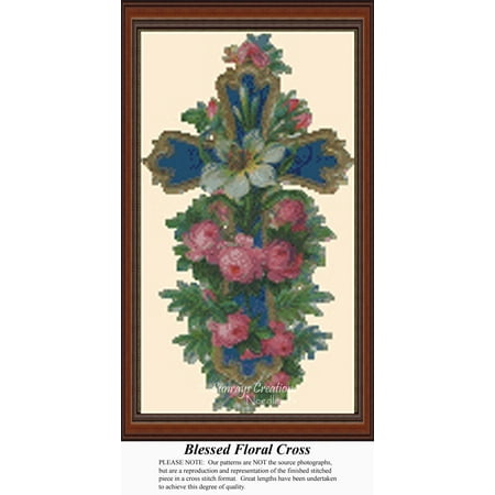 Blessed Floral Cross Vintage Counted Cross Stitch Pattern (Pattern Only You Provide the Floss and Fabric)