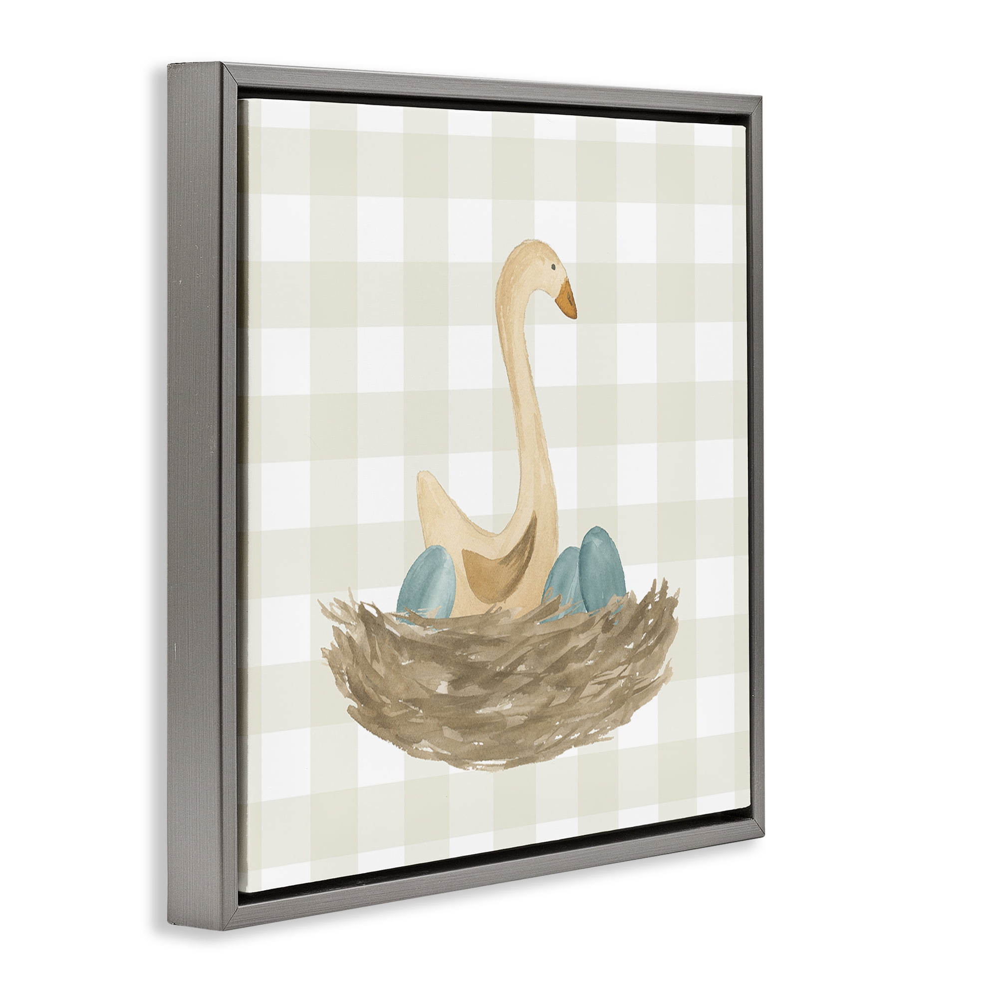 Stupell Industries Duck & Eggs Nest Animals Painting Gray Floater Framed Canvas Art Print Wall Art, 25 x 25