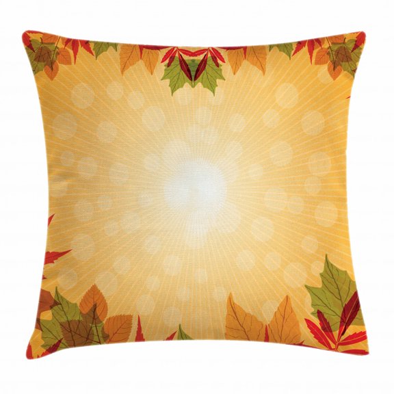 Harvest Throw Pillow Cushion Cover, Striped Dotted Background and Vibrant Maple Aspen Oak Leaves Seasonal Nature, Decorative Square Accent Pillow Case, 20 X 20 Inches, Red Green Orange, by Ambesonne