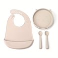 thumbnail image 5 of Baby Feeding Set Silicone Feeding Set Shallow Tray Kitten Design Baby Silicone Tableware, Toddler Eating Utensils, With Suction Cup, Shallow Tray Bib Soft Spoon Fork Cup, Tough Tableware Set, Edible G, 5 of 5