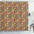 thumbnail image 1 of Tree Shower Curtain, Hand Drawn Fruit Tree Trunks and Cross Cutted Logs Among Stiped Apples and Leaves, Fabric Bathroom Set with Hooks, 69W X 84L Inches Extra Long, Multicolor, by Ambesonne, 1 of 3
