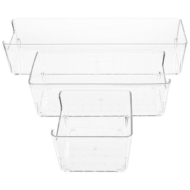 Caja de almacenamiento con cajones, organizador transparente de plástico para cubiertos, para maquillaje, escritorio, oficina, 3 piezas