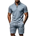 thumbnail image 2 of Zormilly Mens Two Piece Summer Outfit Short Sleeve Collared Shirts Shorts Loungewear Sets with Pockets Loose Workout Sets, S-3XL, 2 of 7