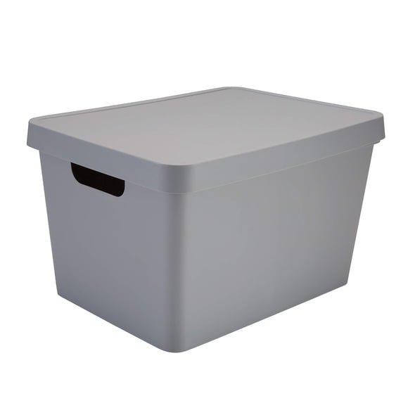 Simplifique La Caja De Almacenamiento Vinto Grande | Apilable | Organización Del Hogar | Cuarto De Baño | Accesorios | Juguetes | Armario | 2 Asas | Gris