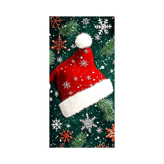 Christmas Door Curtain, Holiday Scene Printed Background Decor for Front Door Window, Tool-Free Easy Installation Party Photo Backdrop(A)