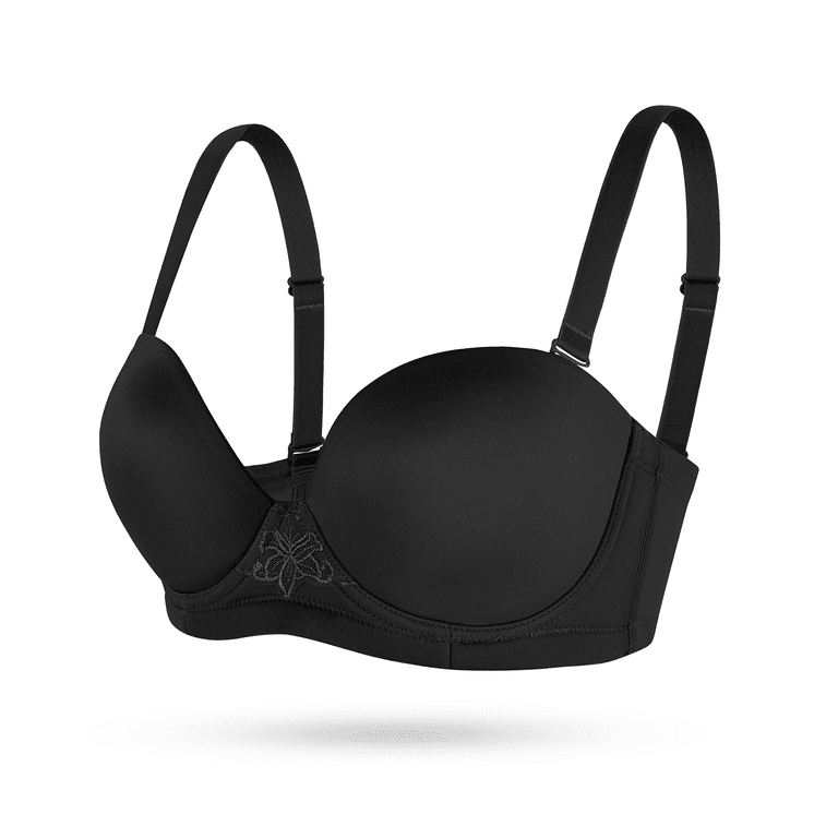 YANDW Strapless Convertible Multiway Comfort Supportive Underwire Plus Size  Bra with Clear Straps Black,32F