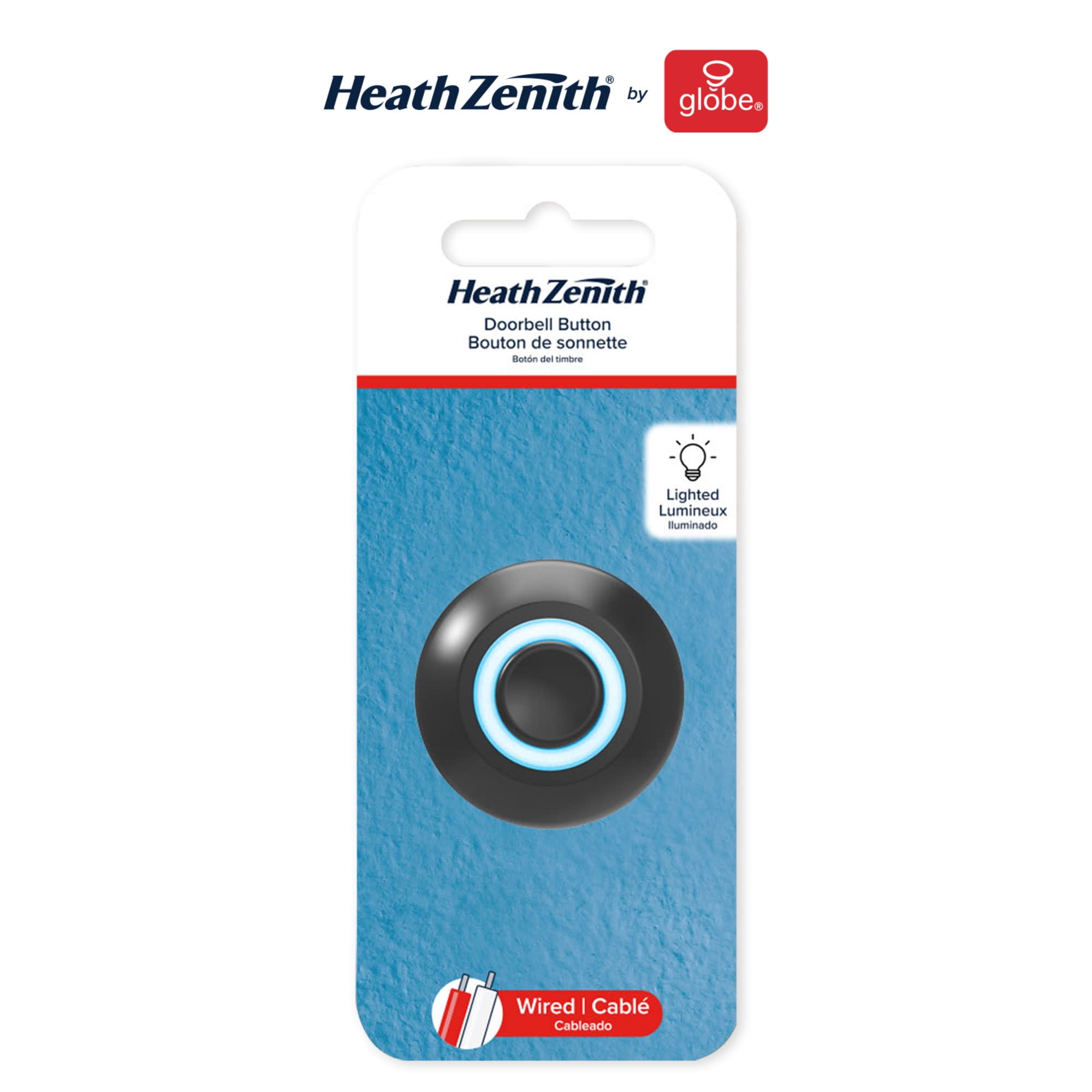 Globe Electric 91009235 Heath Zenith Metal Wired Lighted Push Doorbell Button - Black