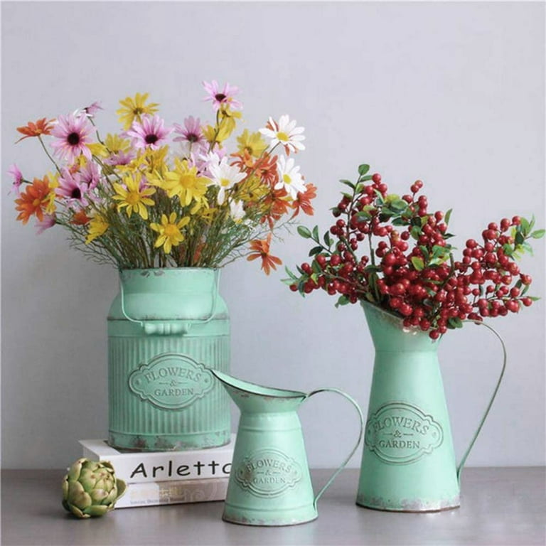 VANCORE Farmhouse Green Metal Jug Vase, Decorative Galvanized
