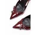 thumbnail image 4 of Burgundy Patent Leather Slingback High Heels for Women, Pointed Toe Double Metal Buckle Stiletto Pumps, Elegant Formal Dress Shoes for Wedding Party Work, 4 of 6