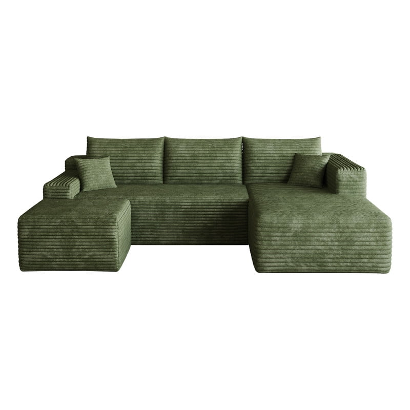 94" Modular Sectional Sofa with Ottoman, Modern Corduroy Cloud Couch with Deep Seat, Upholstered 3-Seater U-Shaped Sofa for Living Room, Right Facing Chaise