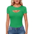 thumbnail image 2 of Rhuody Tops For Womens Summer Hollow Out Ribbed Knit Tee Round Neck Short Sleeve Solid Color T Shirt Charm Clothes Green M, 2 of 5