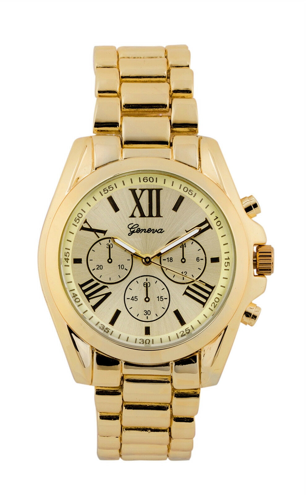 Women's 10k Yellow Gold Watch Link Geneve Diamond Wrist Watch 6-8