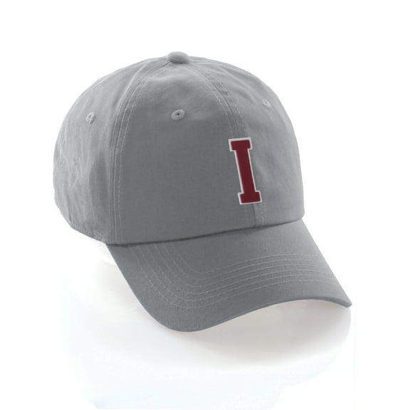 Customized Letter Intial Baseball Hat A to Z Team Colors, Light Grey White Red Letter I