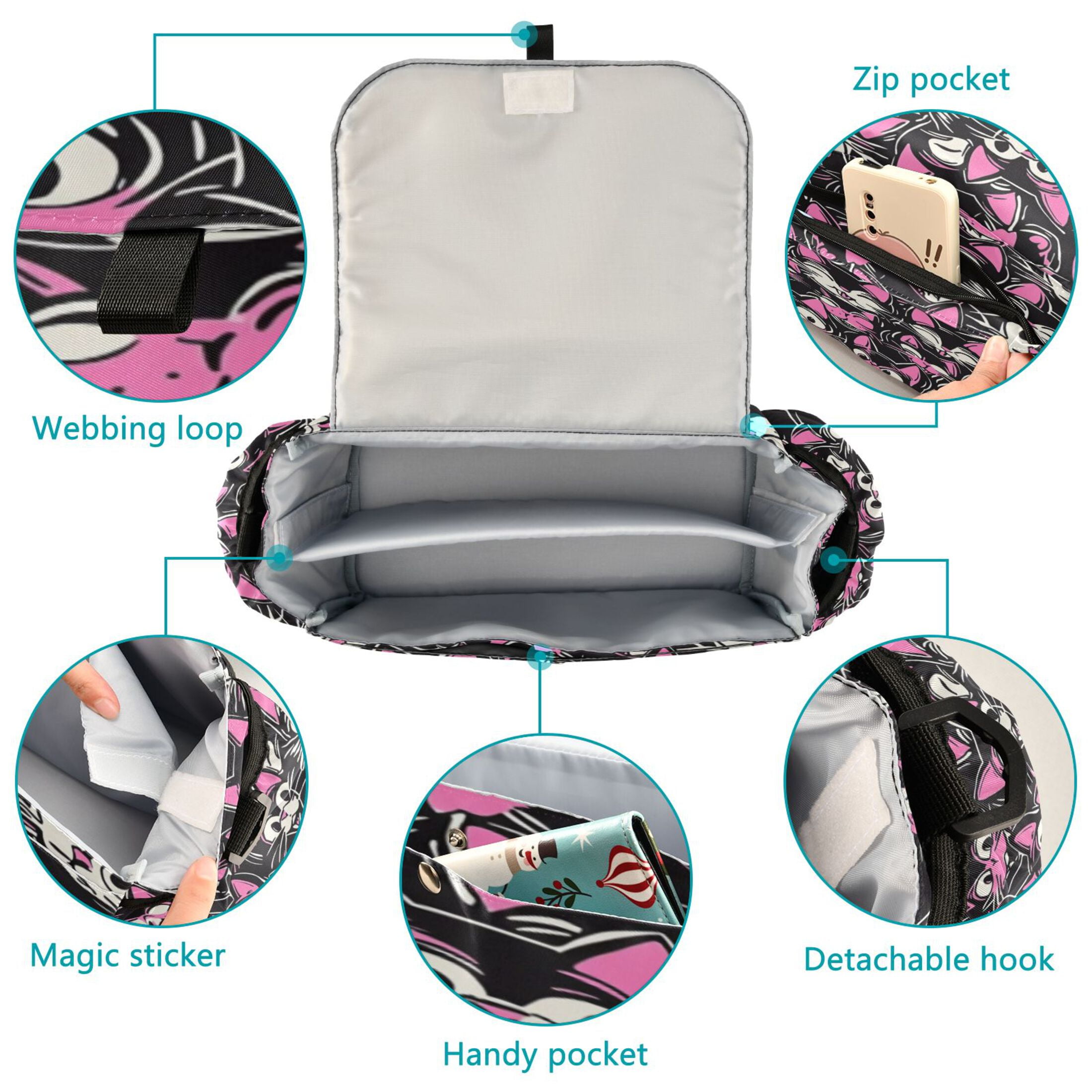 DIXRUYEE Stroller Organizer Delicate Blossom Lines Printed