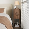 thumbnail image 5 of Narrow Nightstand Set of 2, Mid Century Walnut Wood Slim Bedside Table with Round Drawer, Walnut, 5 of 8