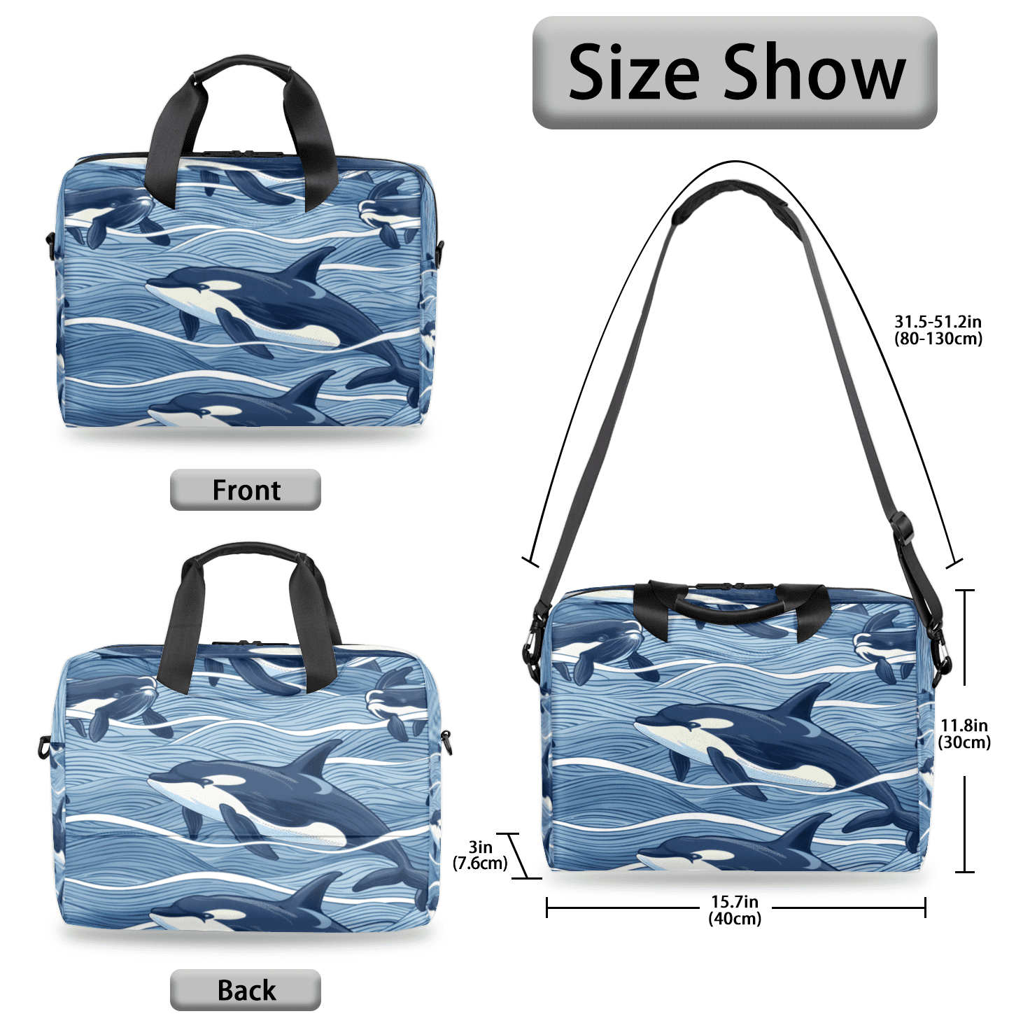 Herdesigns Dolphin Laptop Bag for Women Men, Computer Case Briefcase Messenger Bags, 15-15.6 inch Laptop Sleeve Shoulder Bag
